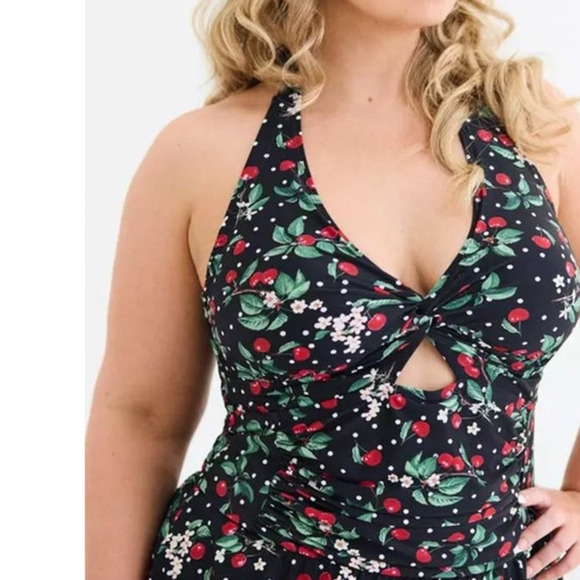 Torrid 2 (2X) Retro Chic Cherry Cherries Halter Swim Dress w/Briefs Swimsuit New - Picture 5 of 6